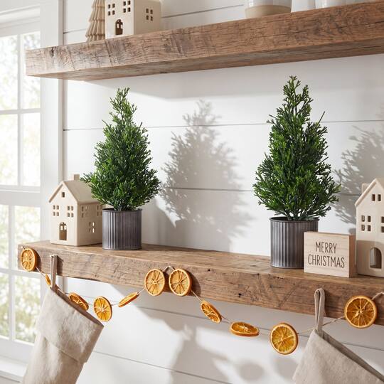 Nearly Natural 12" Unlit Artificial Mini Christmas Cedar Pine Tree in Metal Tin Planters, 2ct.